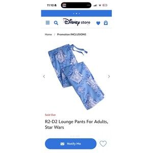 Disney Store Star Wars R2-D2 Mens Pajama Bottom Blue Print Flannel Sz small